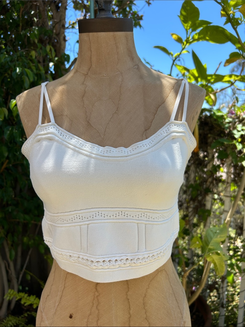 House of Harlow 1960 Cream Crochet-Trim Cropped Cami